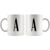 "AO APPAREL: LetterMug (A, B, C, D, E)" 11oz Coffee Mug (White)