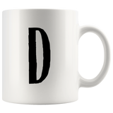 "AO APPAREL: LetterMug (A, B, C, D, E)" 11oz Coffee Mug (White)