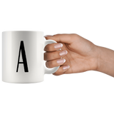 "AO APPAREL: LetterMug (A, B, C, D, E)" 11oz Coffee Mug (White)