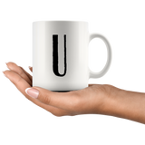 "AO APPAREL: LetterMug (U, V, W, X, Y)" 11oz Coffee Mug (White)