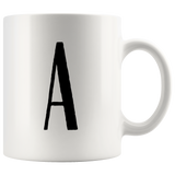 "AO APPAREL: LetterMug (A, B, C, D, E)" 11oz Coffee Mug (White)