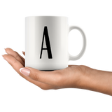 "AO APPAREL: LetterMug (A, B, C, D, E)" 11oz Coffee Mug (White)