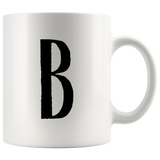 "AO APPAREL: LetterMug (A, B, C, D, E)" 11oz Coffee Mug (White)