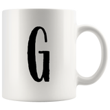 "AO APPAREL: LetterMug (F, G, H, I, J)" 11oz Coffee Mug (White)