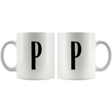 "AO APPAREL: LetterMug (P, Q, R, S, T)" 11oz Coffee Mug (White)