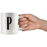 "AO APPAREL: LetterMug (P, Q, R, S, T)" 11oz Coffee Mug (White)