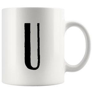"AO APPAREL: LetterMug (U, V, W, X, Y)" 11oz Coffee Mug (White)