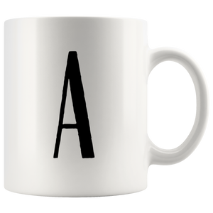 "AO APPAREL: LetterMug (A, B, C, D, E)" 11oz Coffee Mug (White)